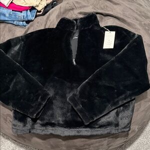 A new day - Black Plush Quarter-Zip Fuzzy Pullover